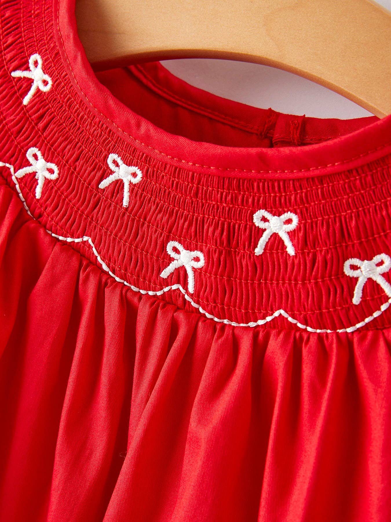 Girls Bow Smocking Embroidered Red Dress: 2