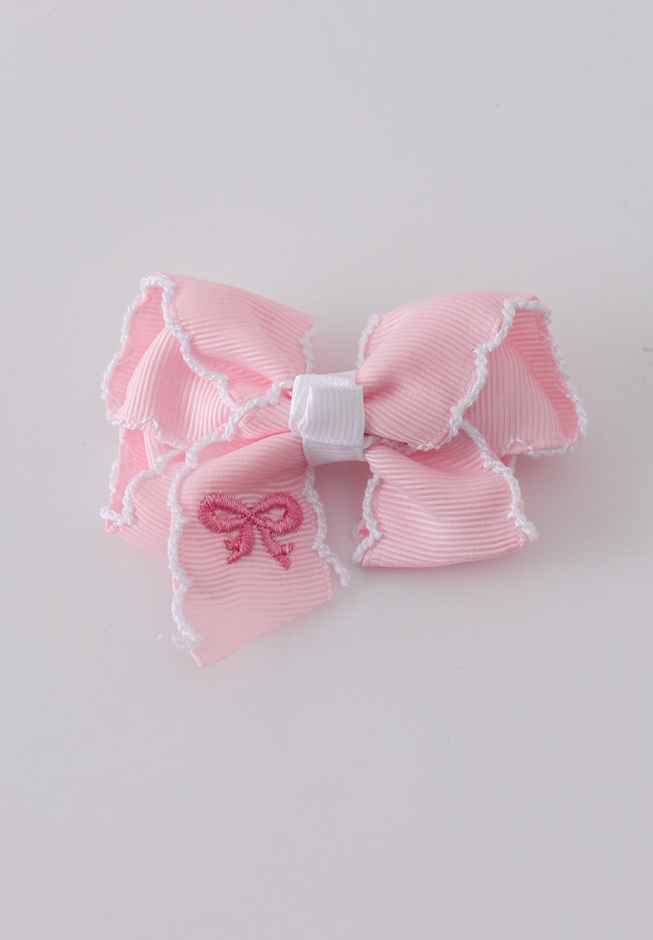 Pink embroidery hair bow