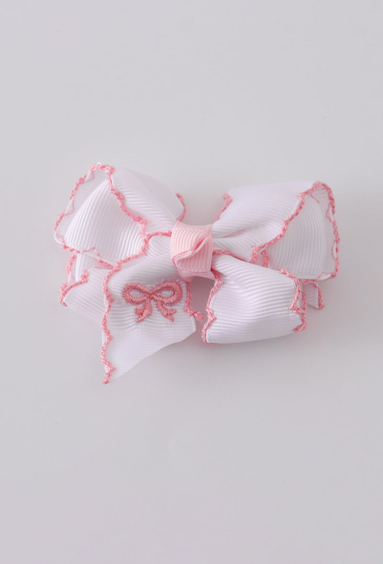 White embroidery hair bow