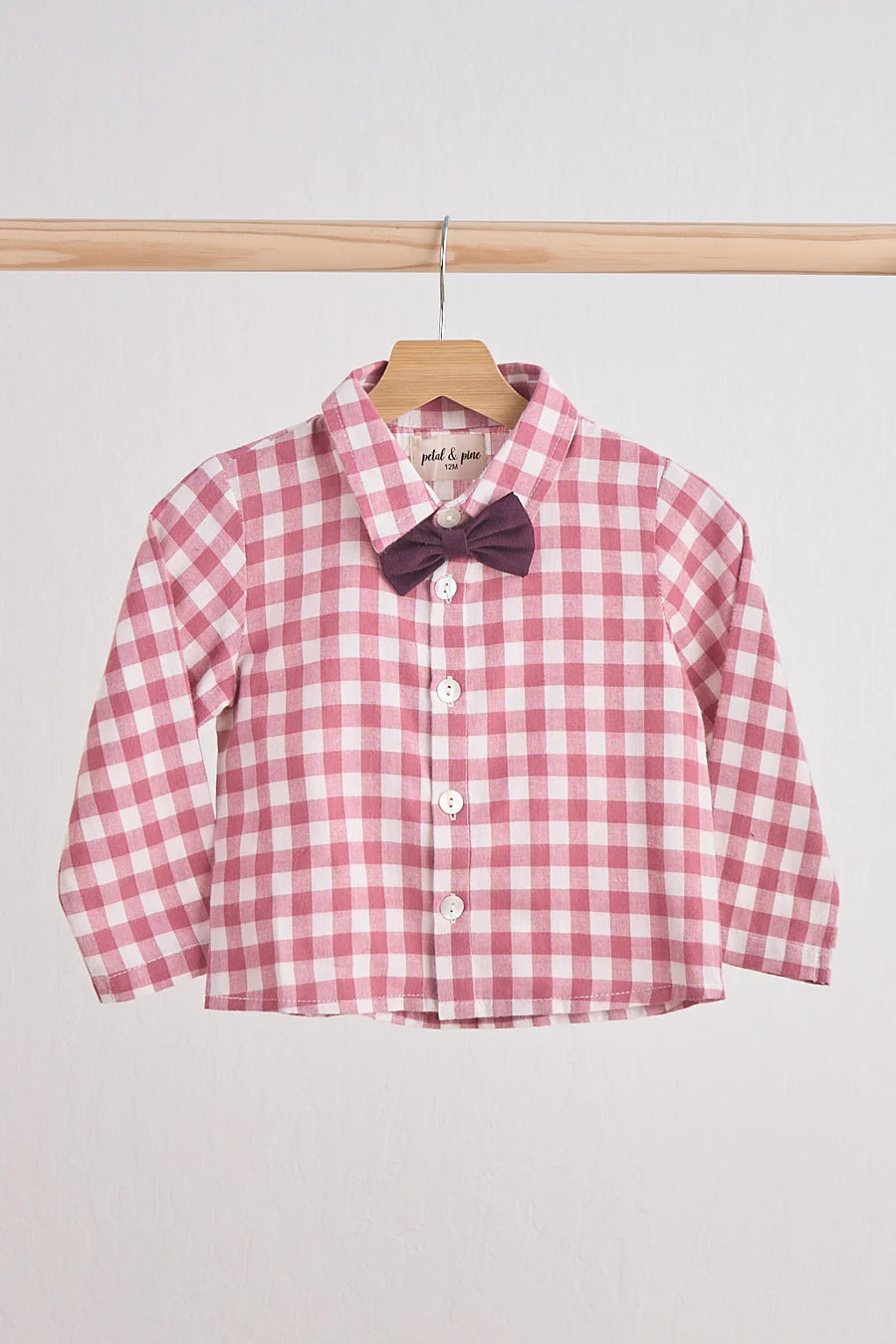 Pink gingham boy flannel button down shirt
