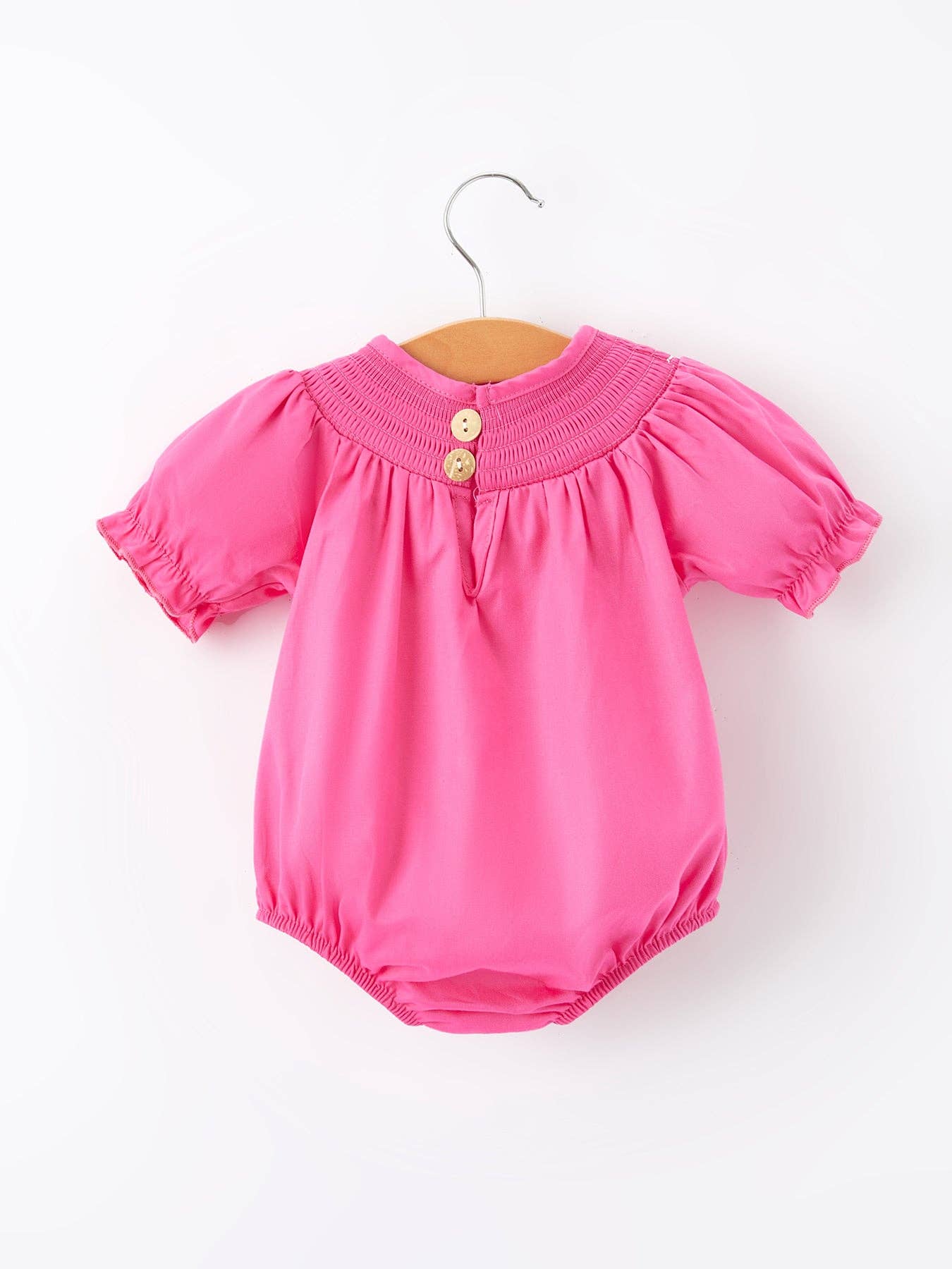 Girls Bow Smocking Embroidery Hot Pink Romper: 6M