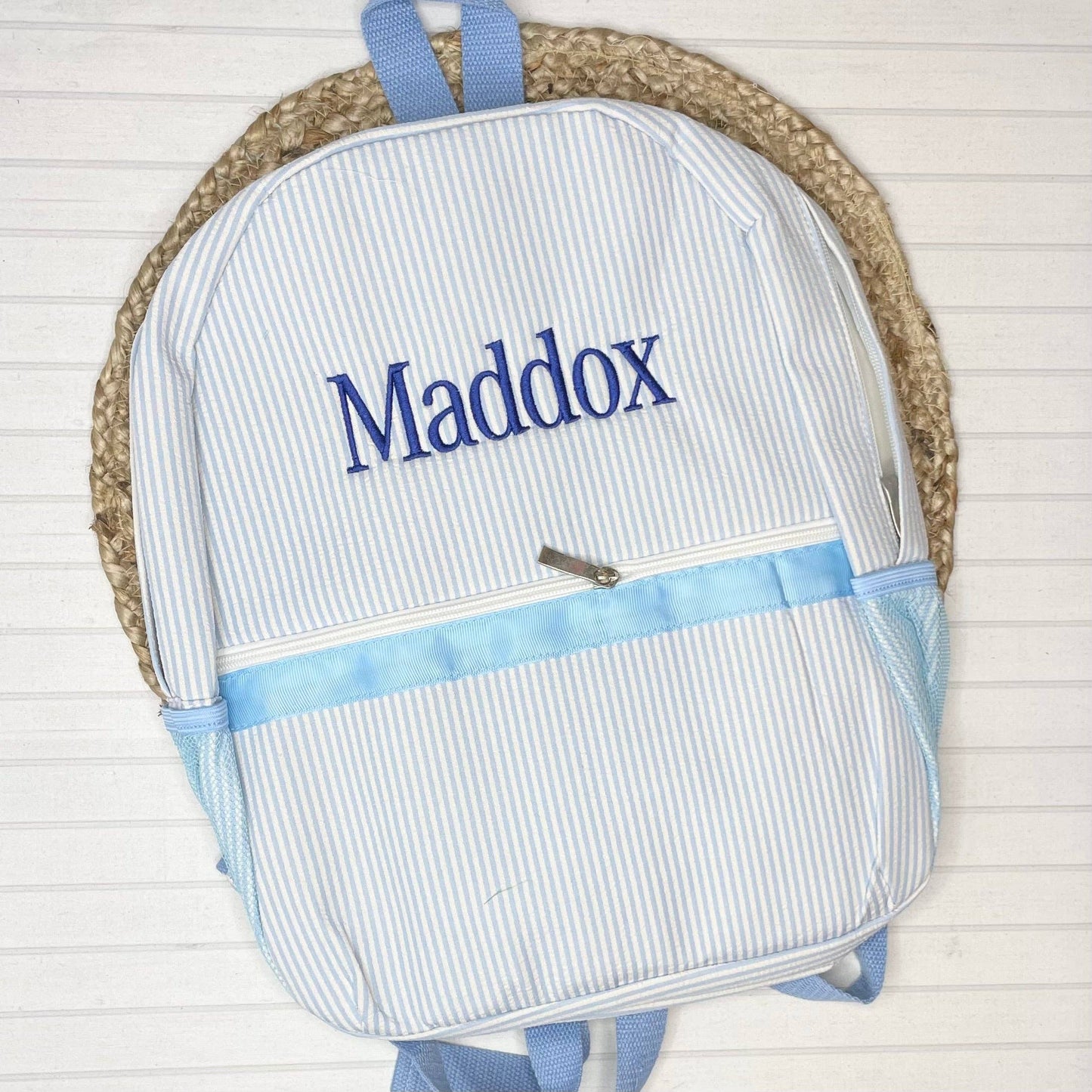 Seersucker Backpack (Full Size): Light Pink Seersucker