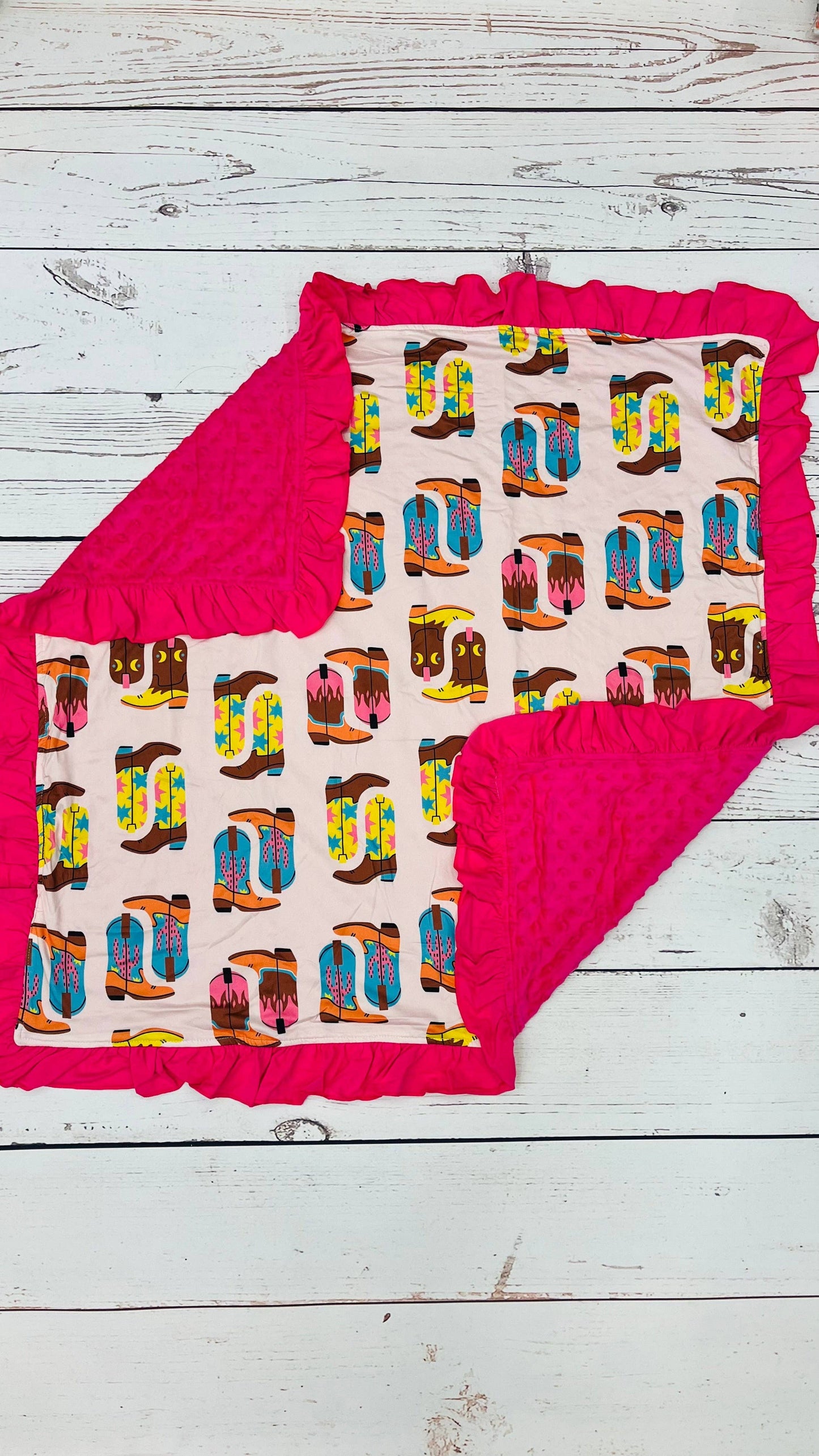 Hot Pink Boots Minky Baby Blanktes