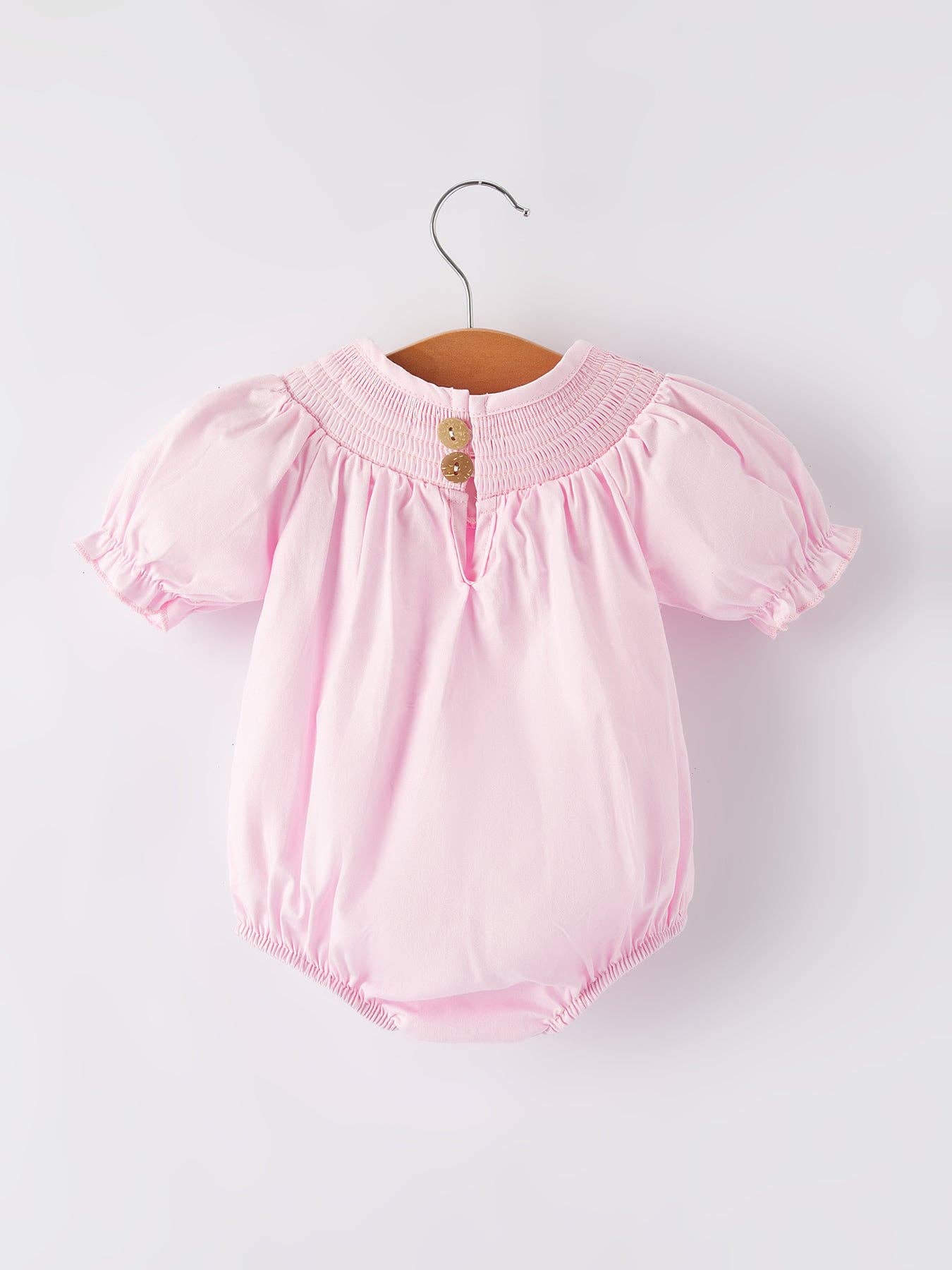 White Bow Smock Embroidered Pink Romper: 3M