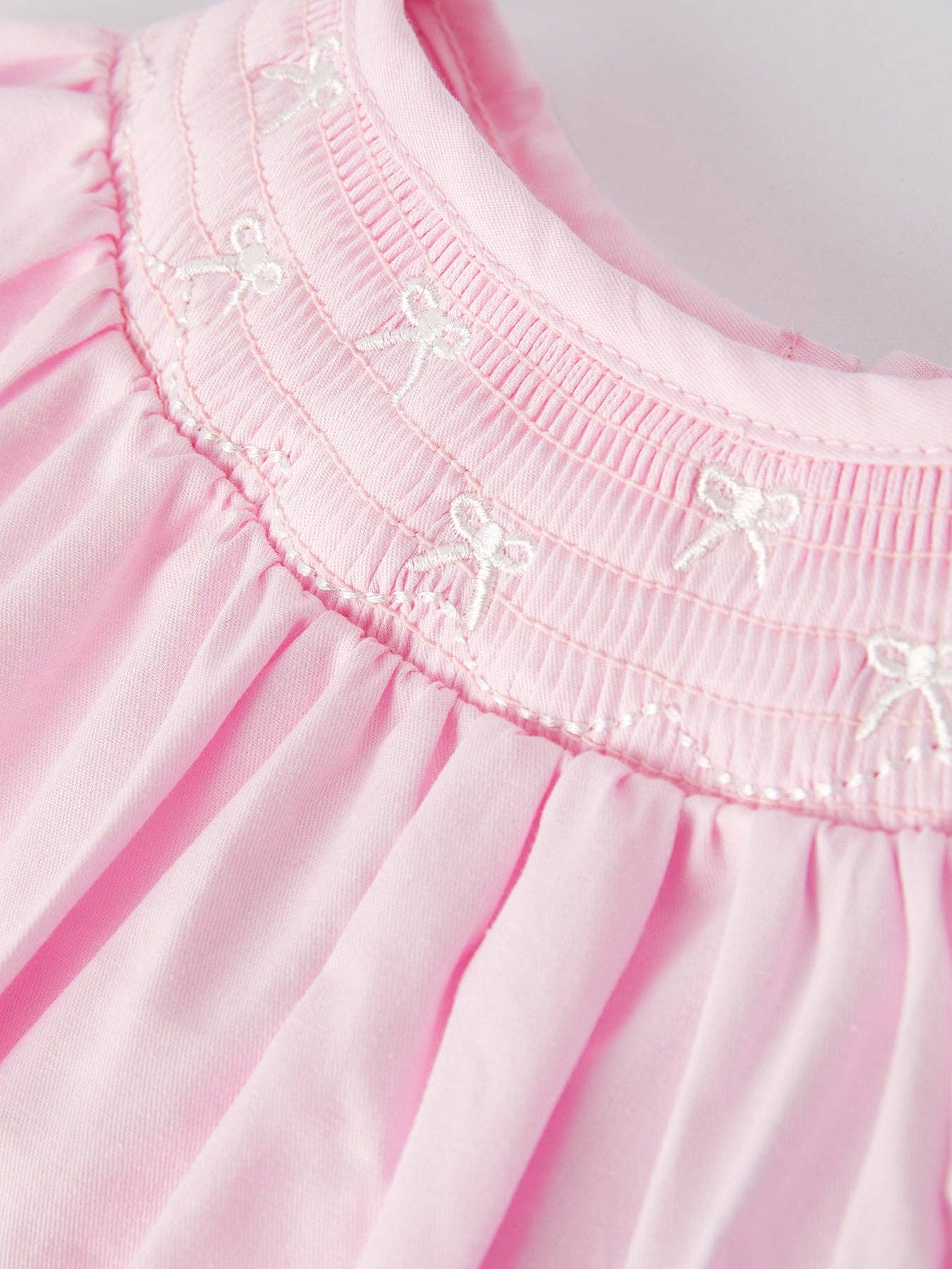 White Bow Smock Embroidered Pink Romper: 18M