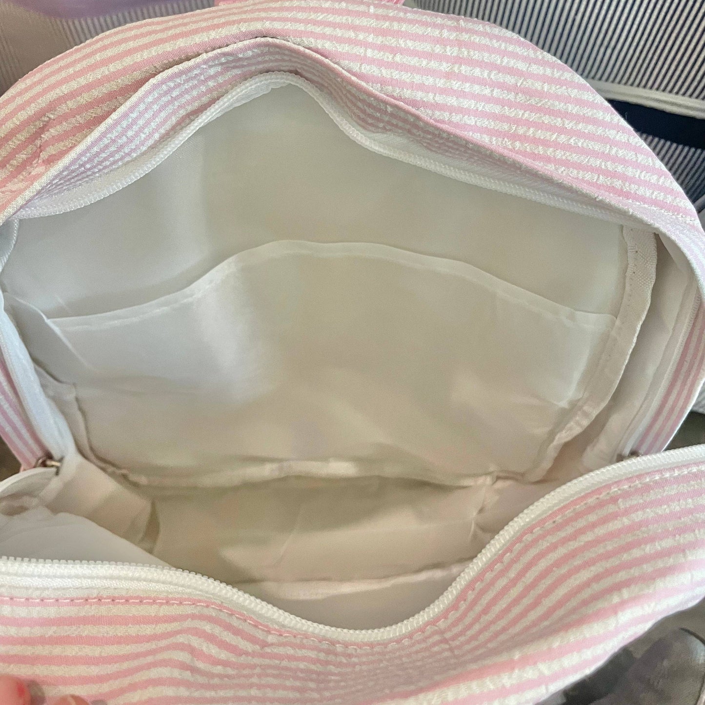 Seersucker Backpack (Full Size): Light Pink Seersucker