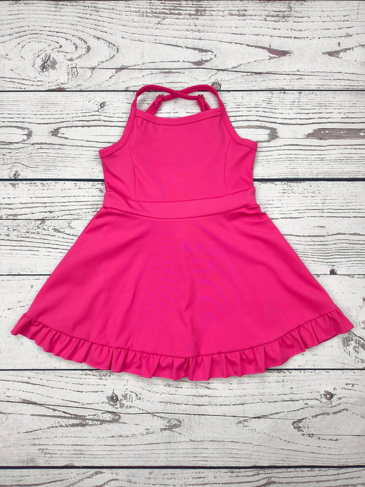 Hot Pink Girls Athletic Dress with Ruffle: 3T