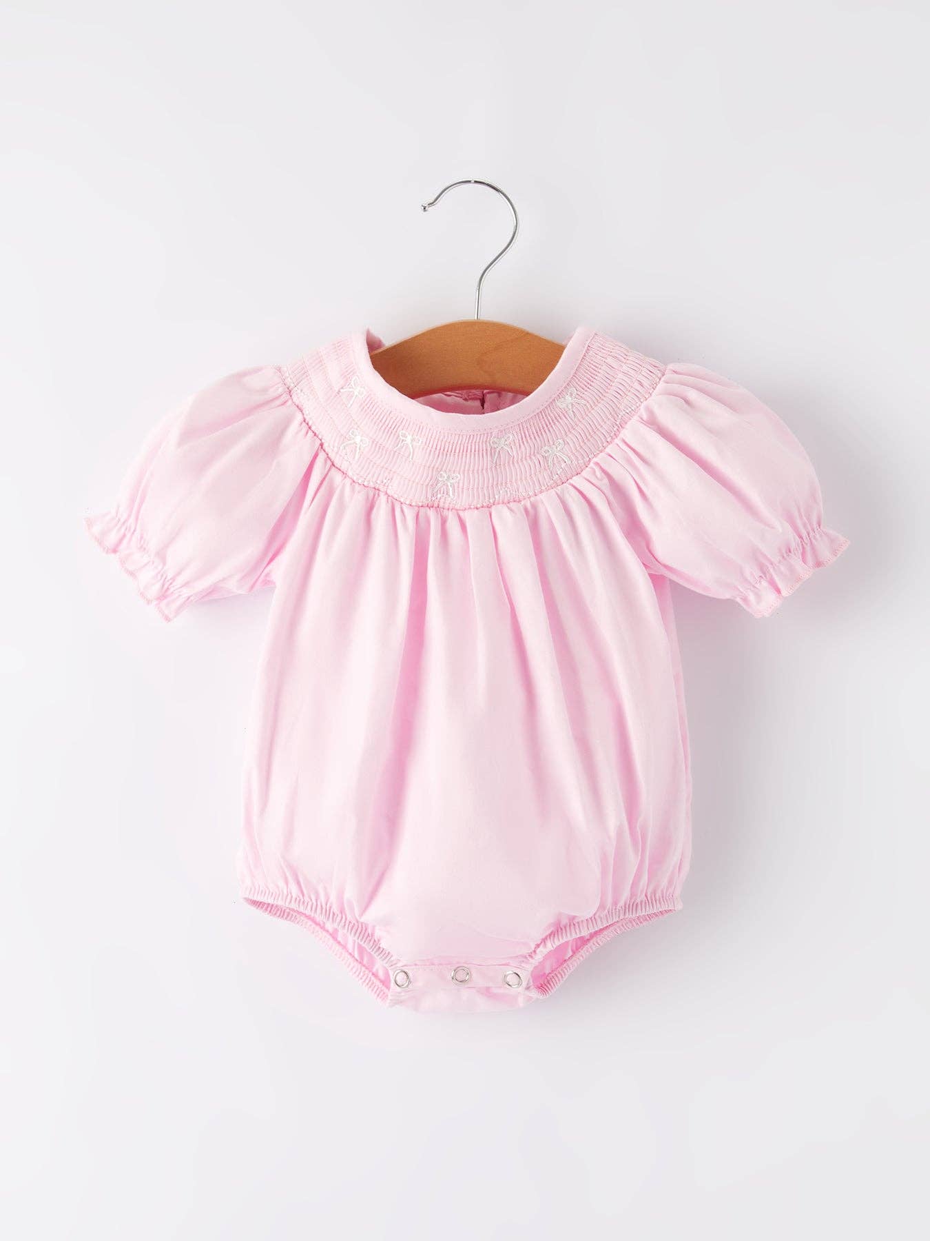White Bow Smock Embroidered Pink Romper: 18M
