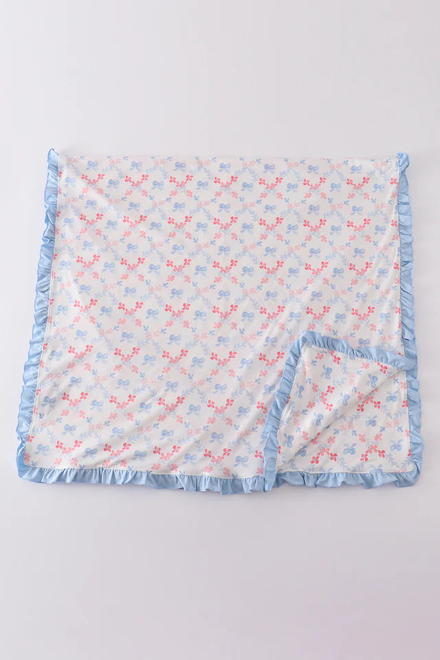 Blue bow lattice print blanket