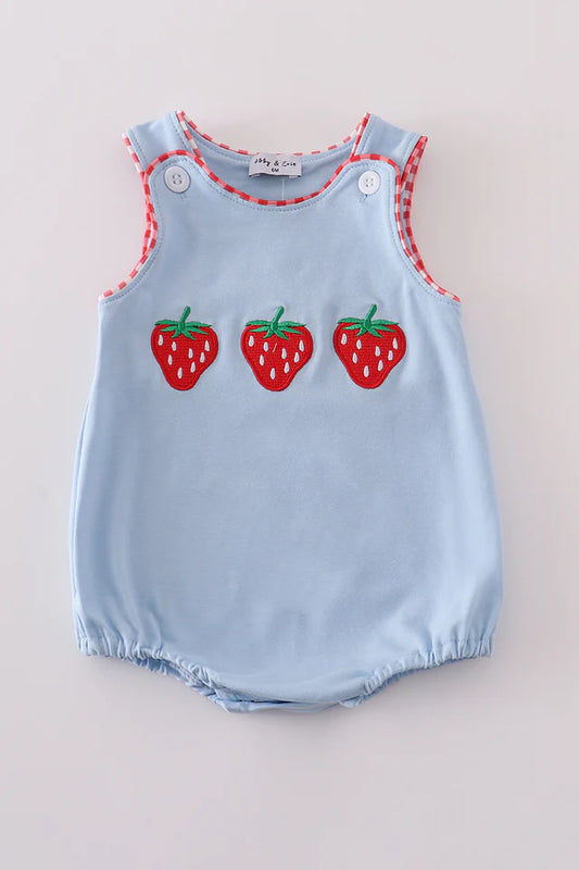 Blue strawberry embroidery bubble