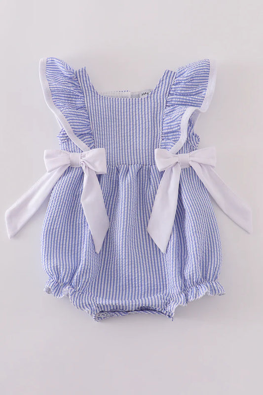 Blue stripe seersucker ruffle bubble
