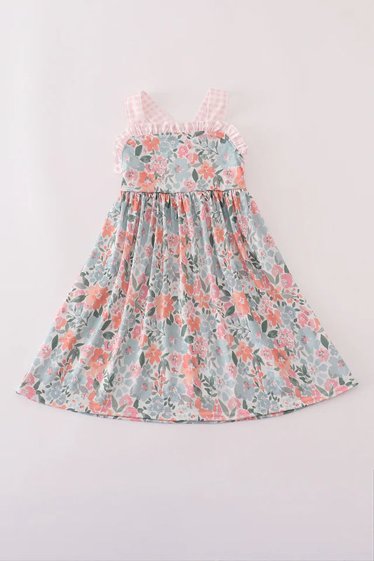 Green garden bloom ruffle dress