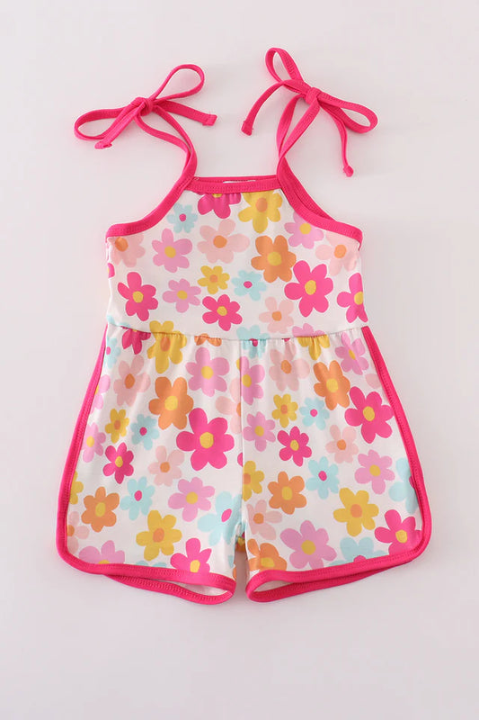 Hot pink floral print jumpsuit