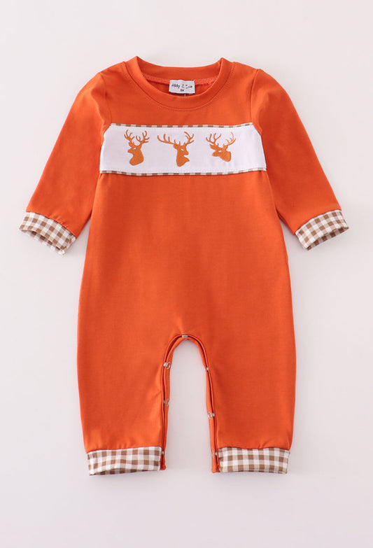 Rust deer embroidery romper