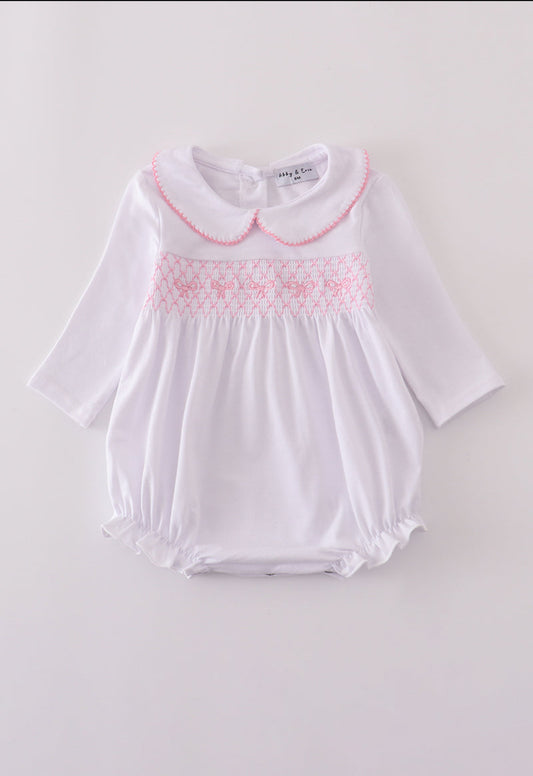 Pink bow smocked bubble