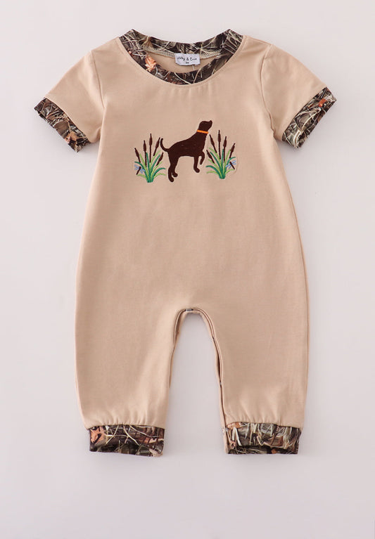 Camouflage hound embroidery romper