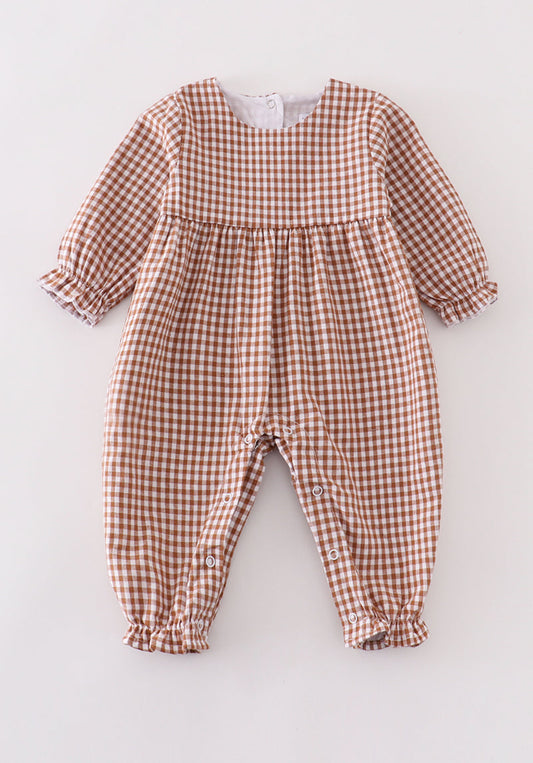 Premium Caramel gingham girl romper