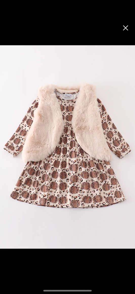 Pumpkin print vest 2pc dress set