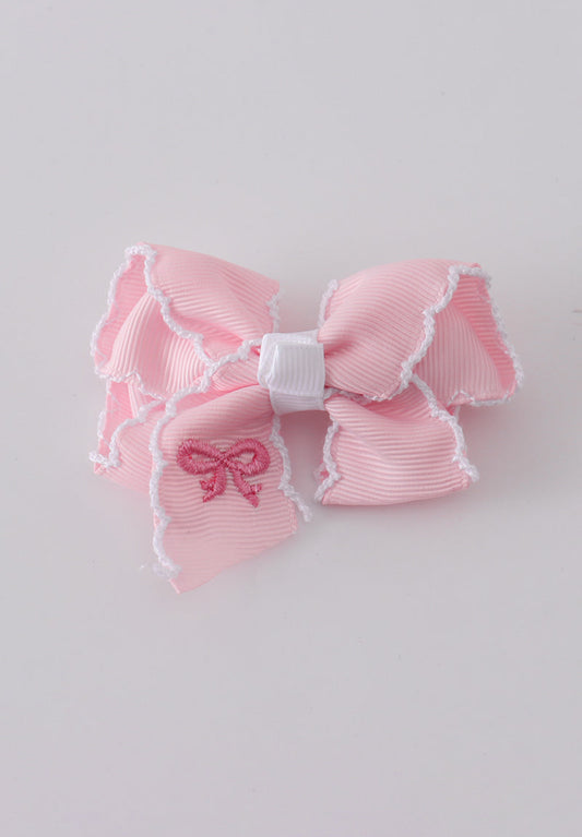 Pink embroidery hair bow
