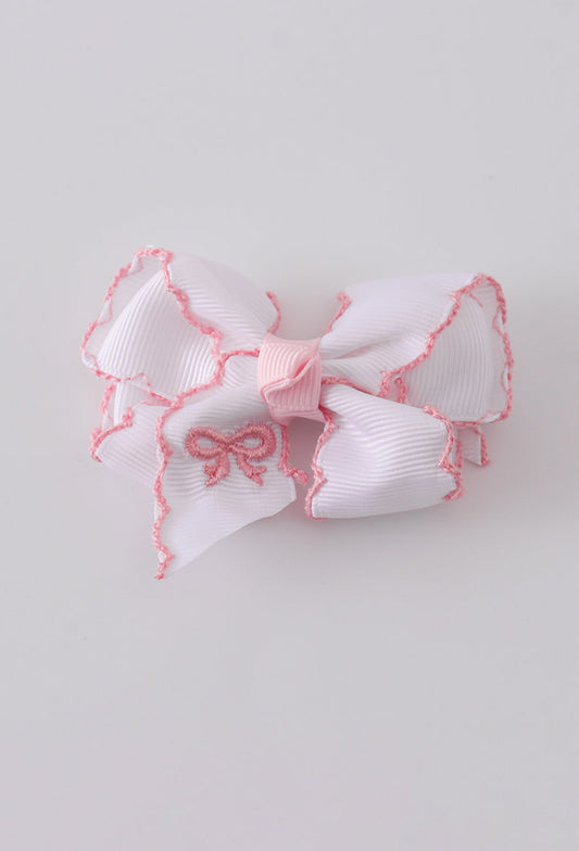 White embroidery hair bow