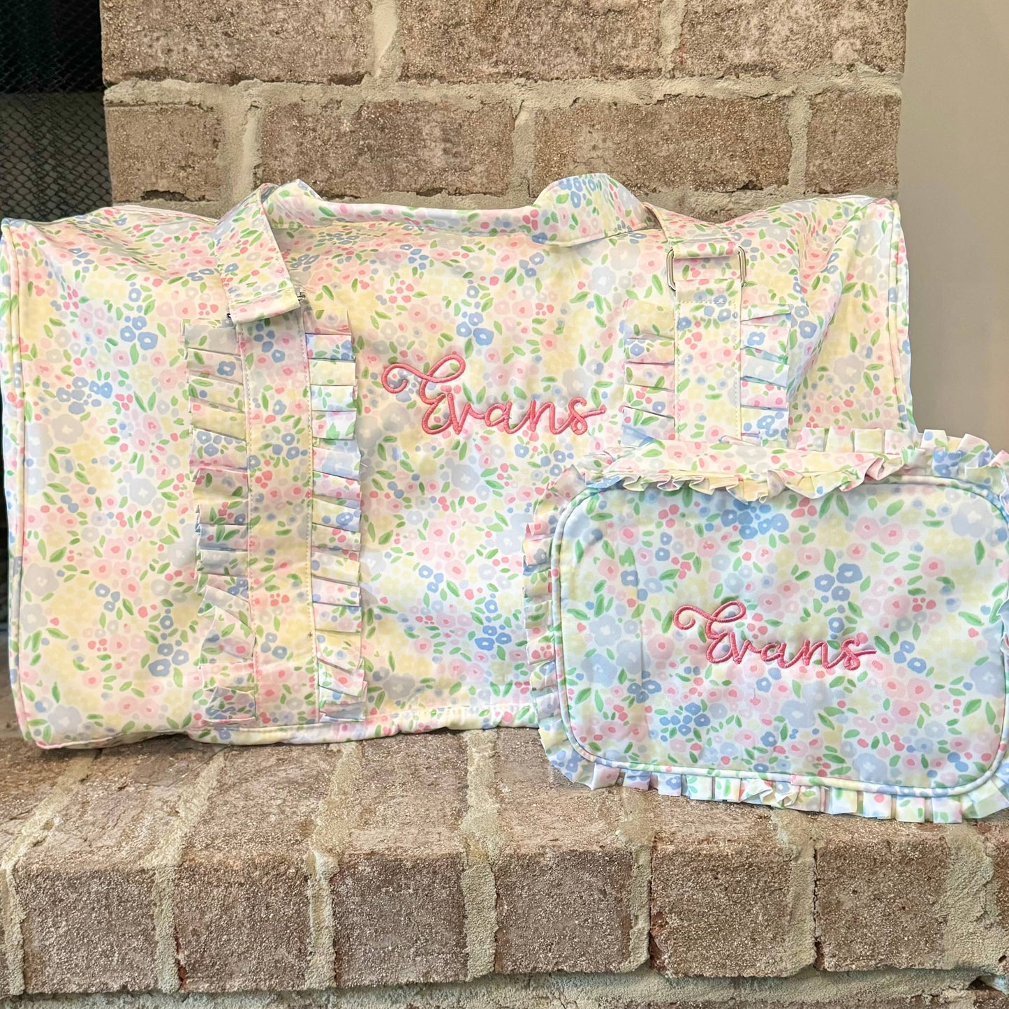 Nylon Duffle Bag: Light Pink Gingham (with ruffle)