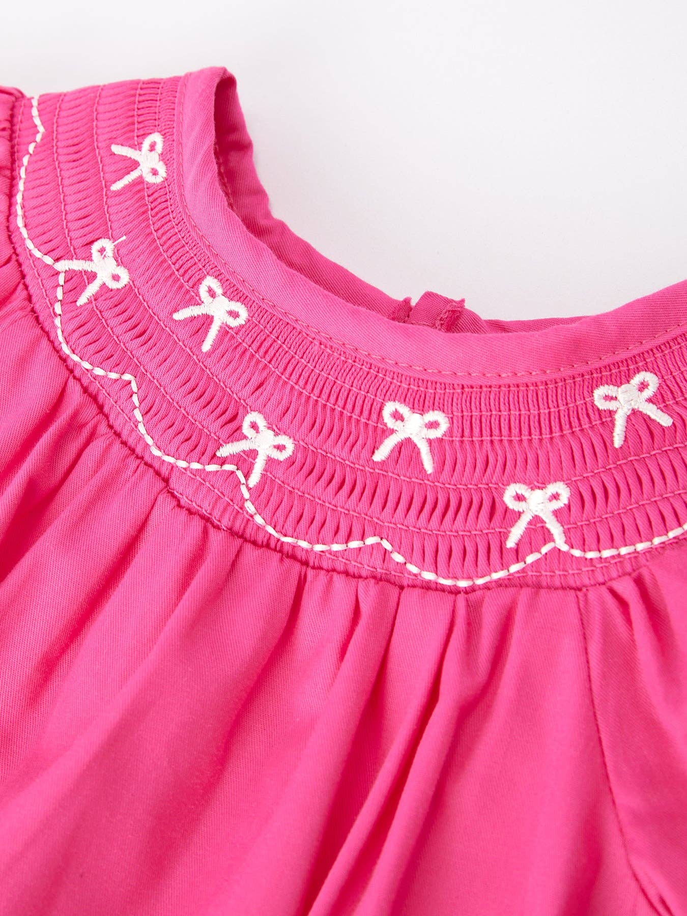 Girls Bow Smocking Embroidery Hot Pink Romper: 12M