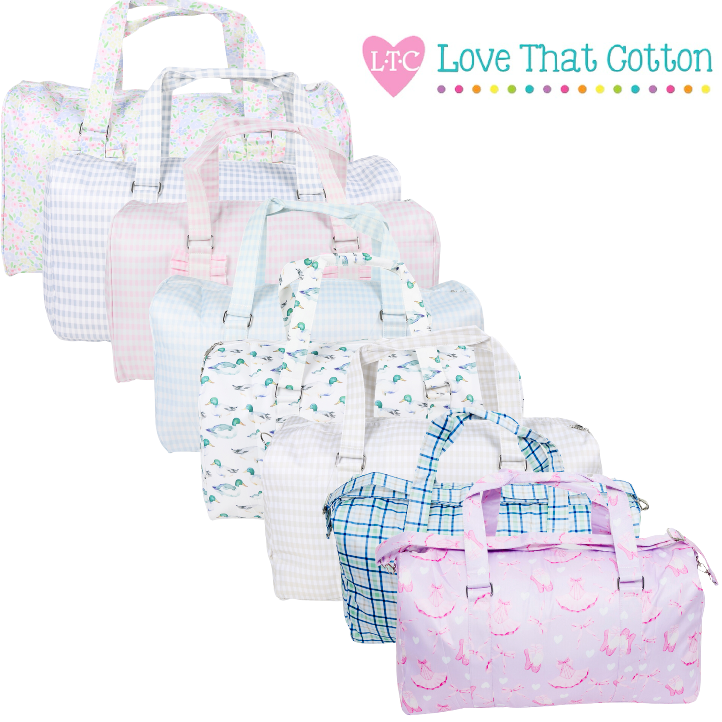 Nylon Duffle Bag: Light Pink Gingham (with ruffle)