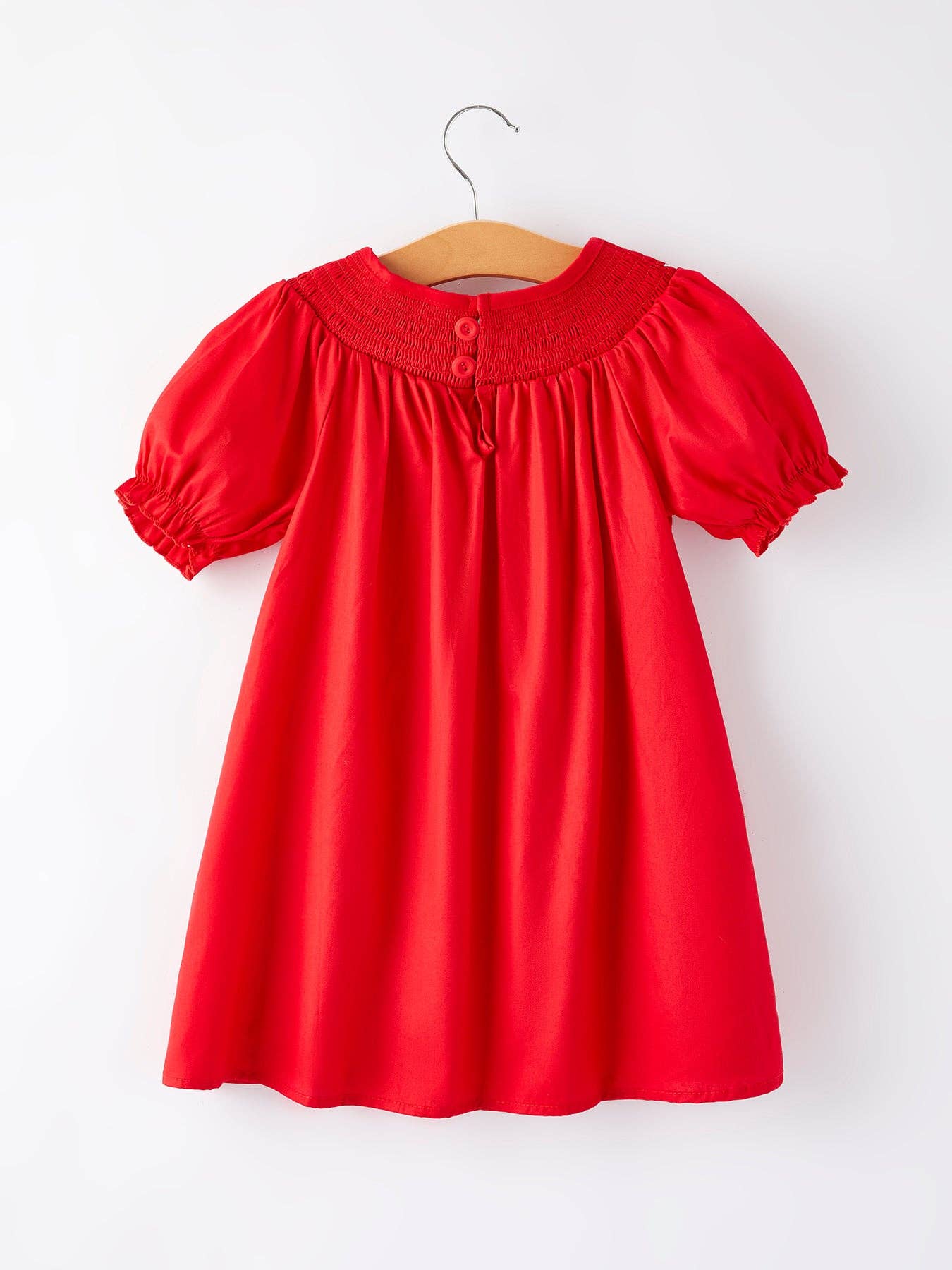 Girls Bow Smocking Embroidered Red Dress: 2