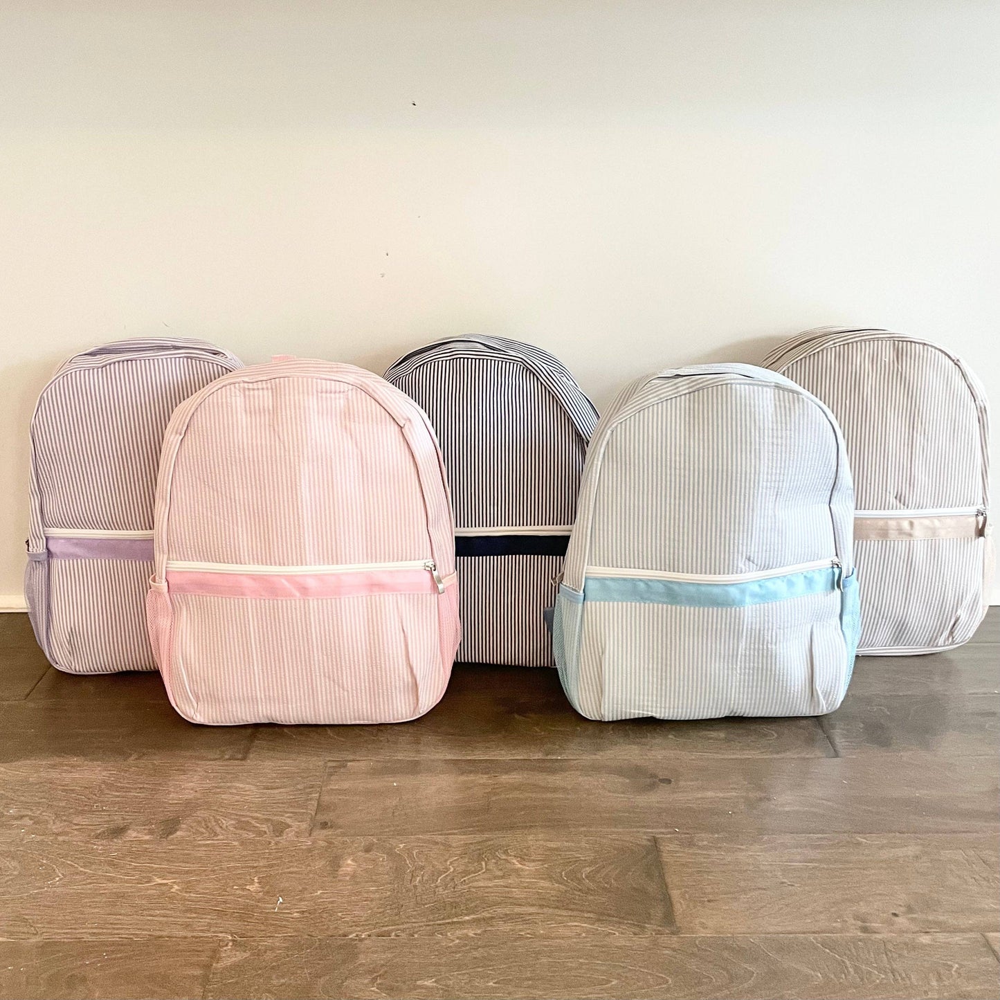 Seersucker Backpack (Full Size): Khaki Seersucker
