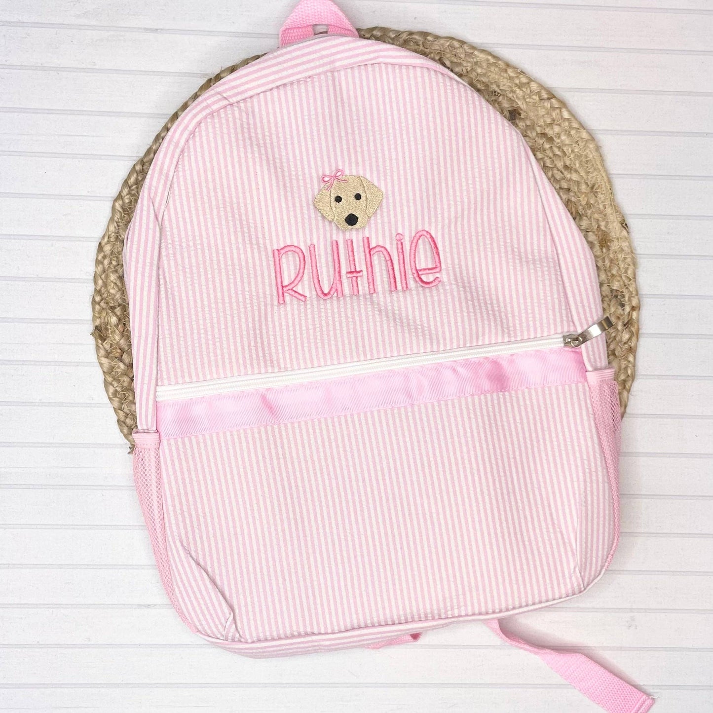 Seersucker Backpack (Full Size): Khaki Seersucker