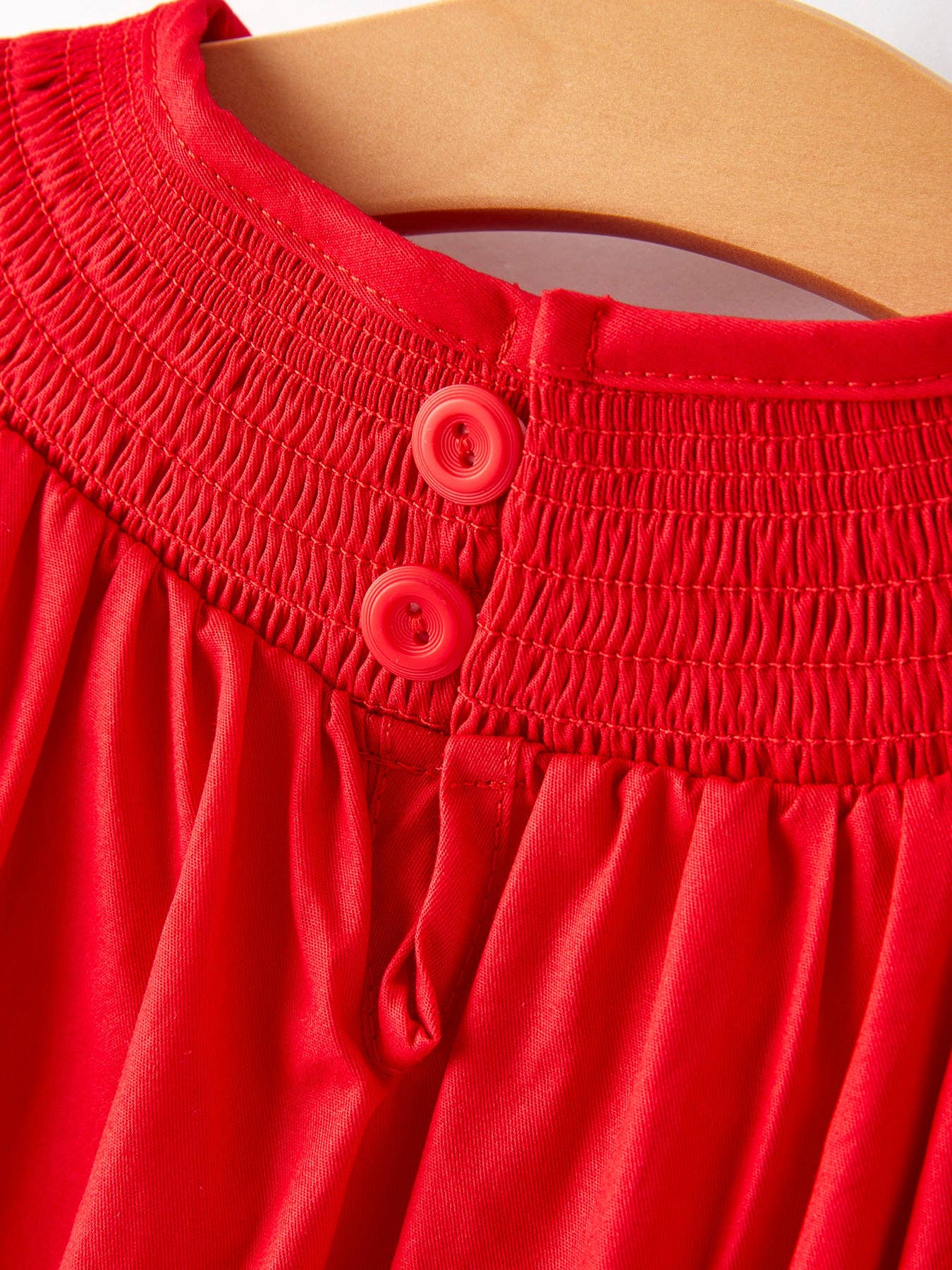 Girls Bow Smocking Embroidered Red Dress: 2