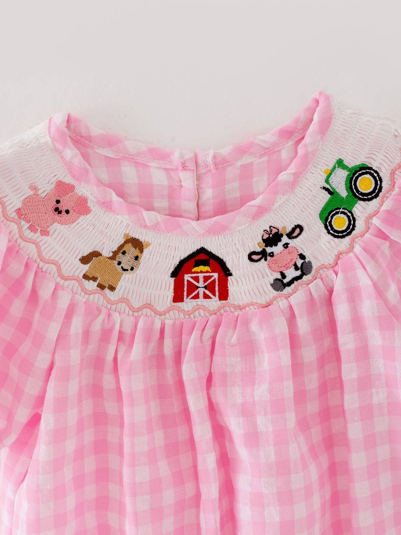 Farm Pink Smocking Embroidered Girls Romper: 3M
