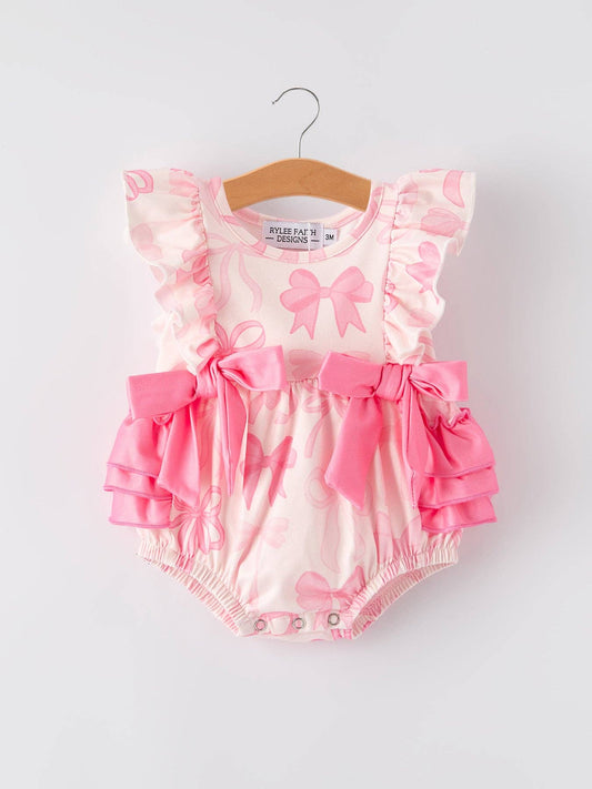 Girls Pink Bow Print Romper: 12M
